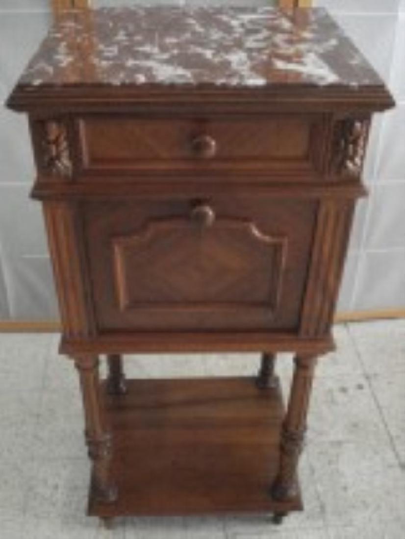 HENRI II WALNUT MARBLE TOP BEDSIDE COMMODE (1 of 1)