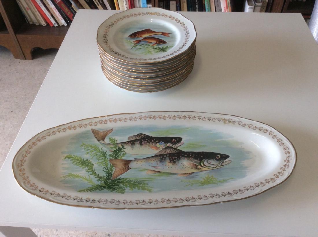 13 PIECE FRENCH HAND PAINTED LIMOGES FISH SET (1 of 1)