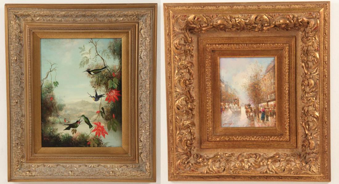 2 DECORATIVE FRAMED 20TH C. OIL PAINTINGS (1 of 5)
