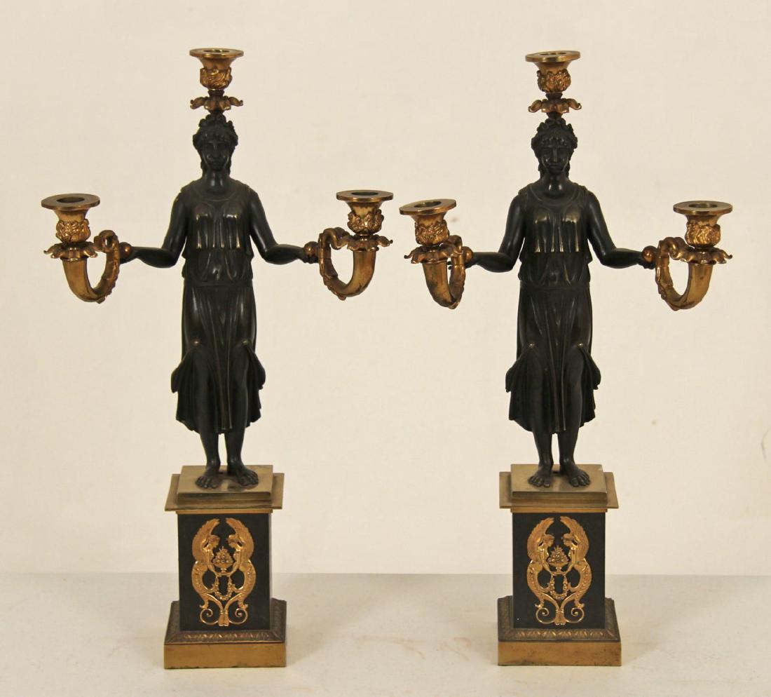 PAIR OF 19TH C. FRENCH BRONZE 3 LIGHT CANDELABRA (1 of 2)