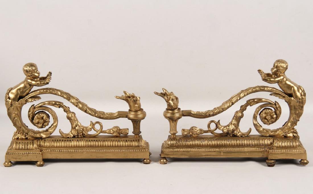PAIR OF FRENCH GILT BRONZE CHENETS (1 of 3)