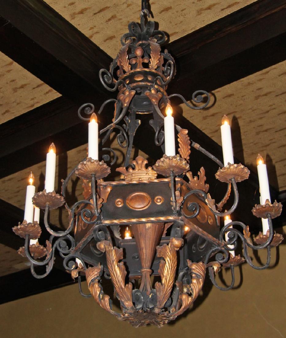 BARONIAL STYLE 6 FOOT METAL AND POLYCHROME CHANDELIER (1 of 2)