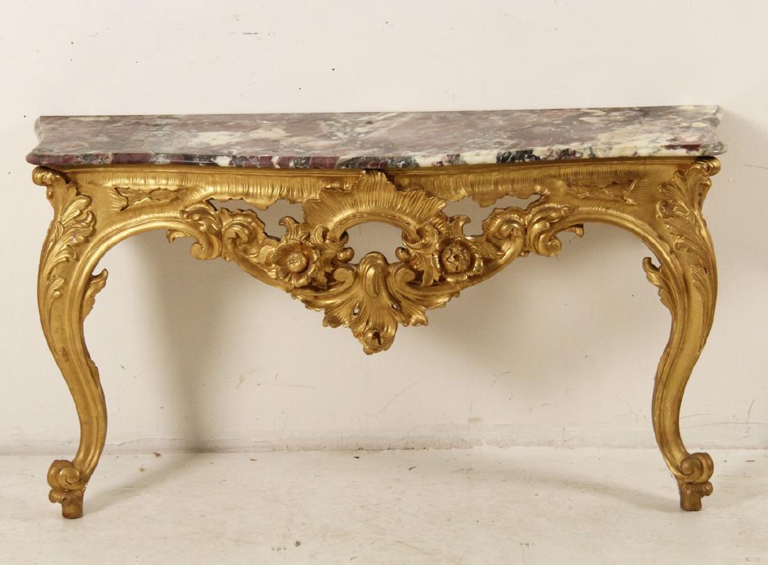 19TH C. SERPENTINE GILTWOOD MARBLE TOP CONSOLE TABLE (1 of 2)