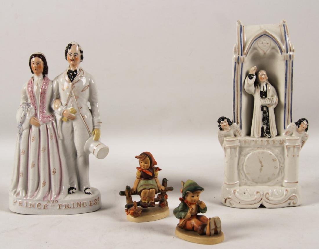 4 PIECE MISC. LOT; 2 HUMMEL AND 2 STAFORDSHIRE FIGURES (1 of 3)