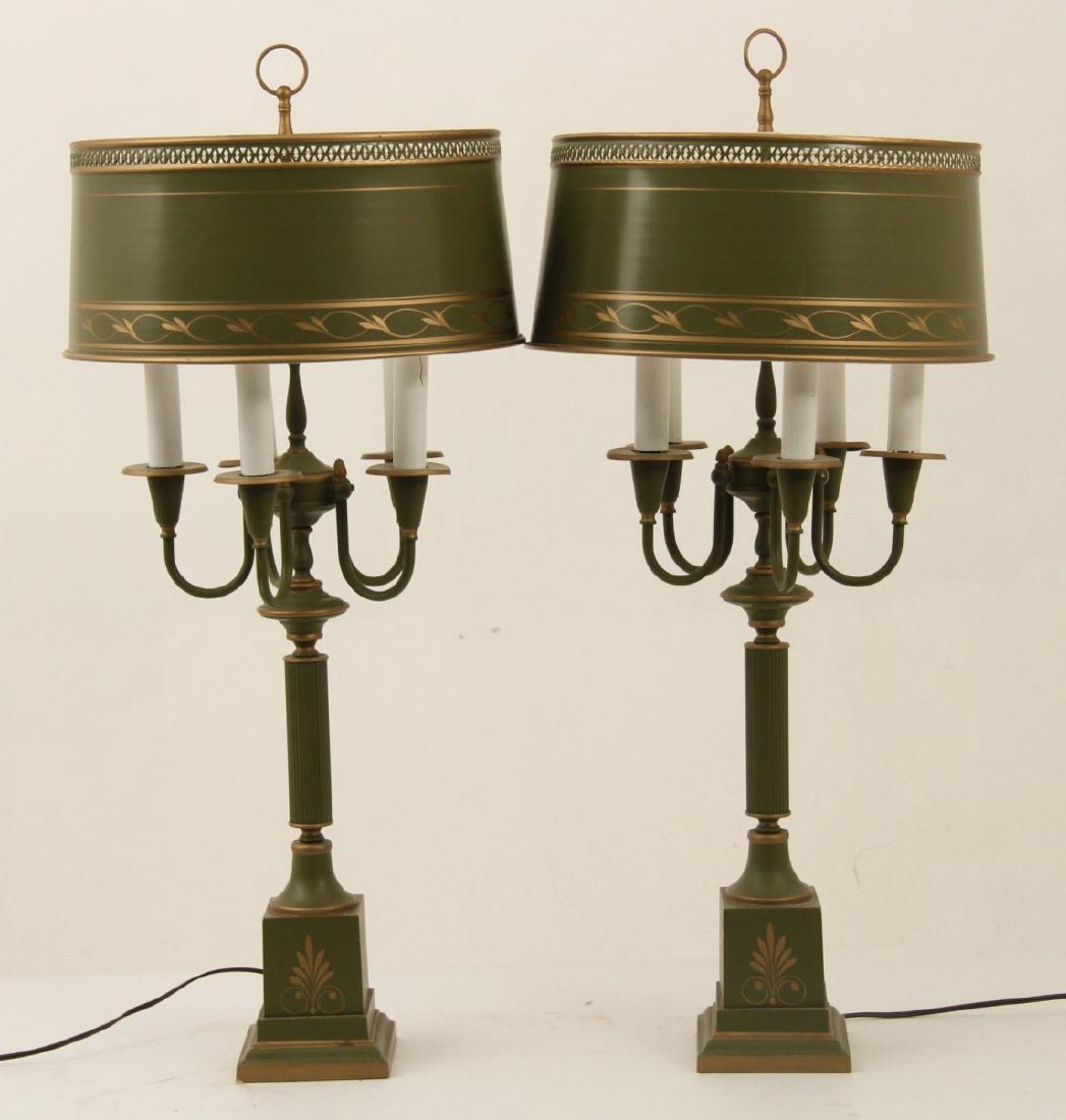 PAIR OF FRENCH GREEN TOLE LAMPS (1 of 1)