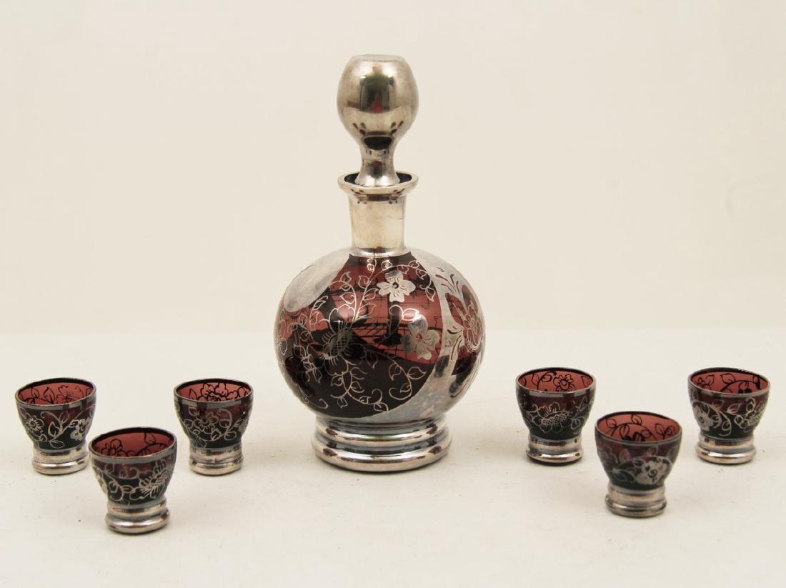 7 PIECE SILVER OVERLAY DECANTER SET (1 of 3)