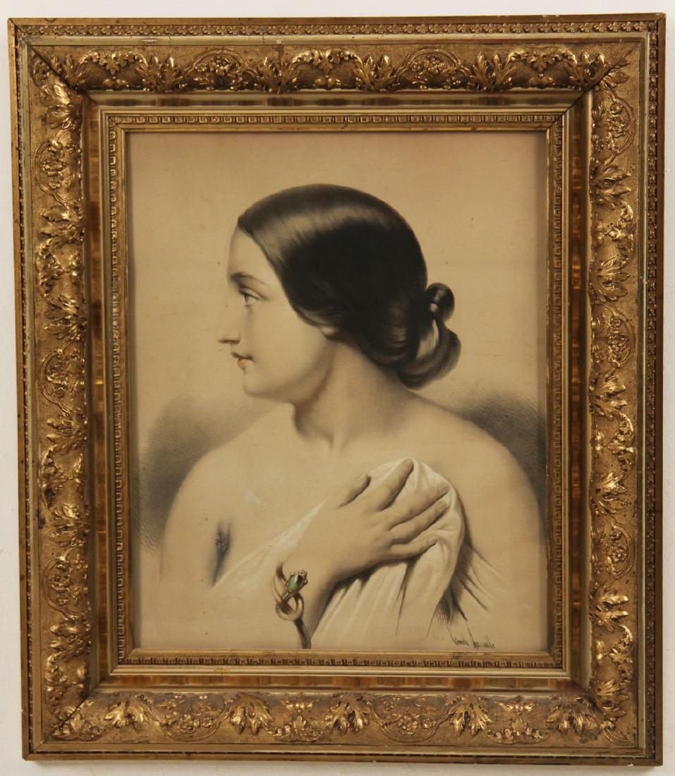 SIGNED FRENCH LITHOGRAPH IN WATER GILT GOLD LEAF FRAME (1 of 3)