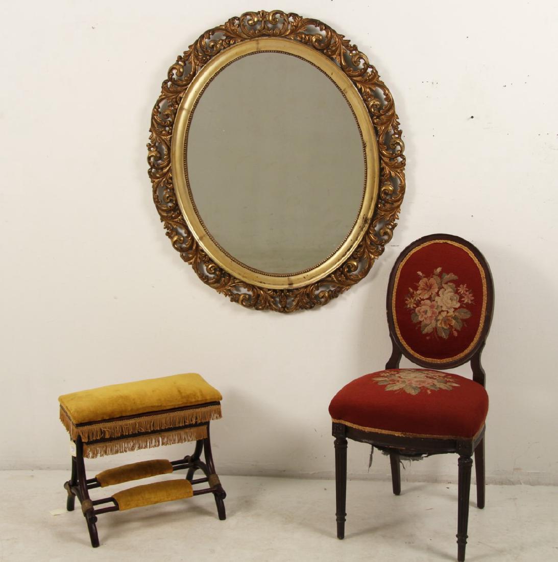 3 PIECE MISCELLANEOUS LOT; MIRROR, SIDE CHAIR & BENCH (1 of 3)