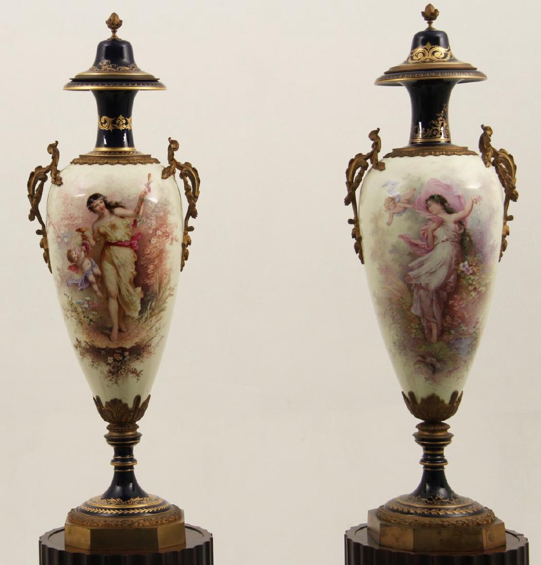 PR. OF 40" SIGNED FRENCH SEVRES PORCELAIN CAPPED URNS (1 of 10)