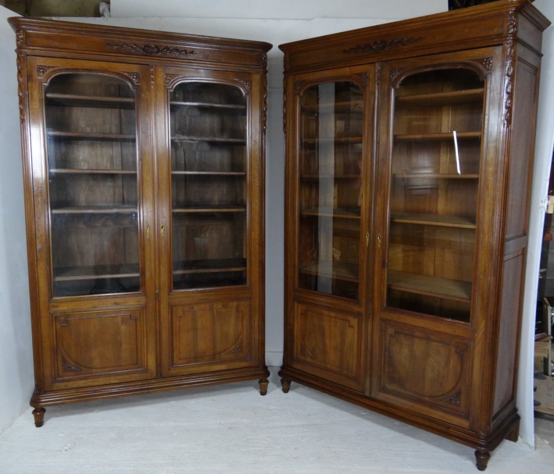 PAIR OF FRENCH LOUIS XVI STYLE WALNUT CABINETS (1 of 9)