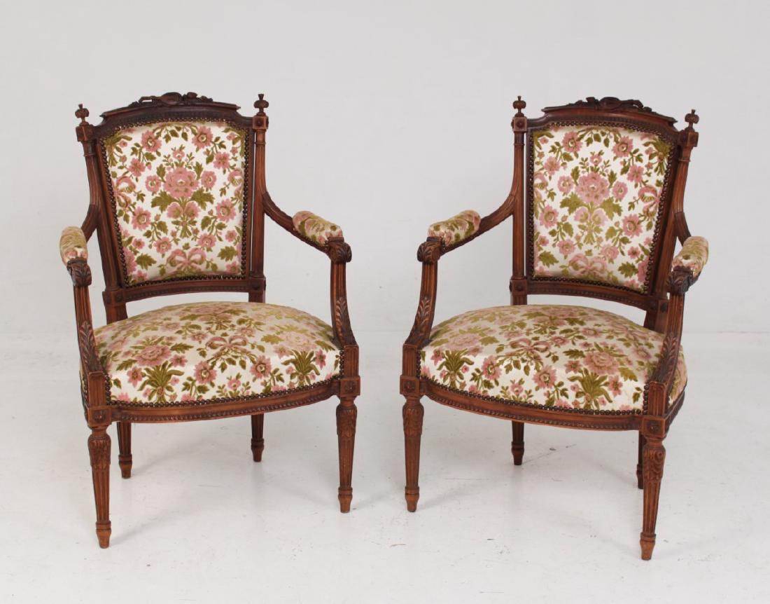 PR. OF FRENCH PROVINCIAL LOUIS XVI WALNUT FAUTEUILS (1 of 3)