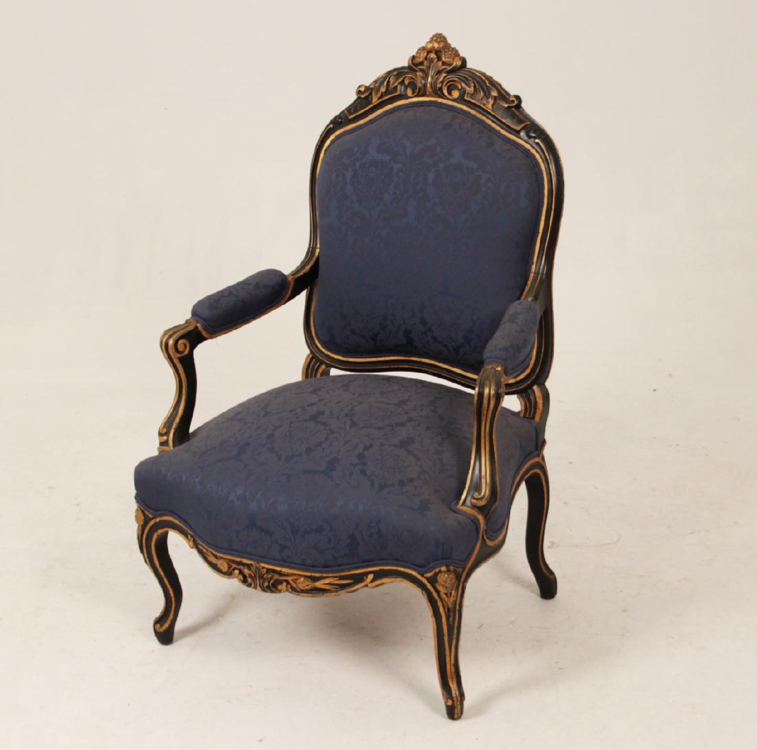 FRENCH POLYCHROME AND GOLD HIGHLIGHTED FAUTEUIL (1 of 2)