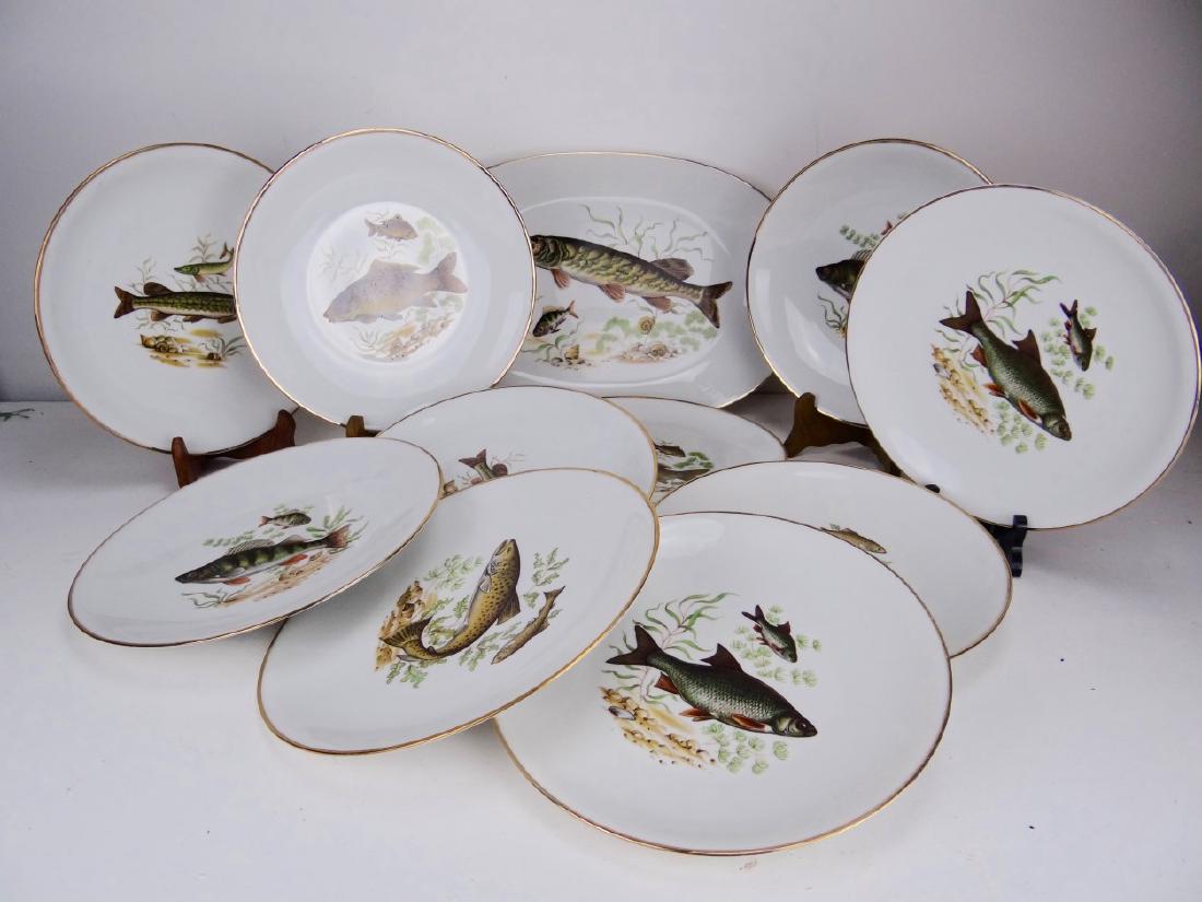 11 PIECE HANDPAINTED BAVARIAN FISH SET (1 of 4)