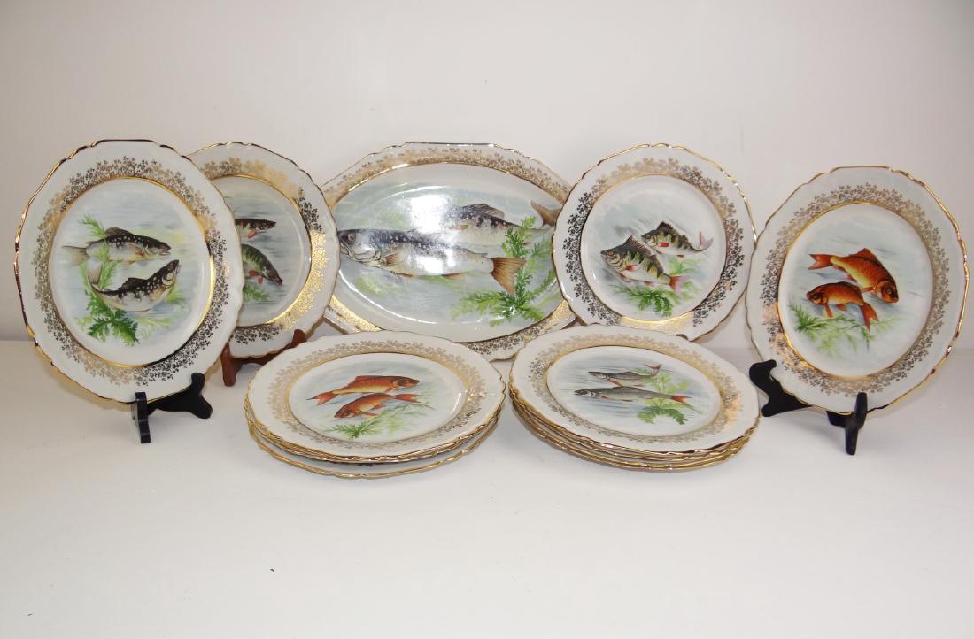 11 PIECE FRENCH PORCELAIN FISH SET (1 of 7)