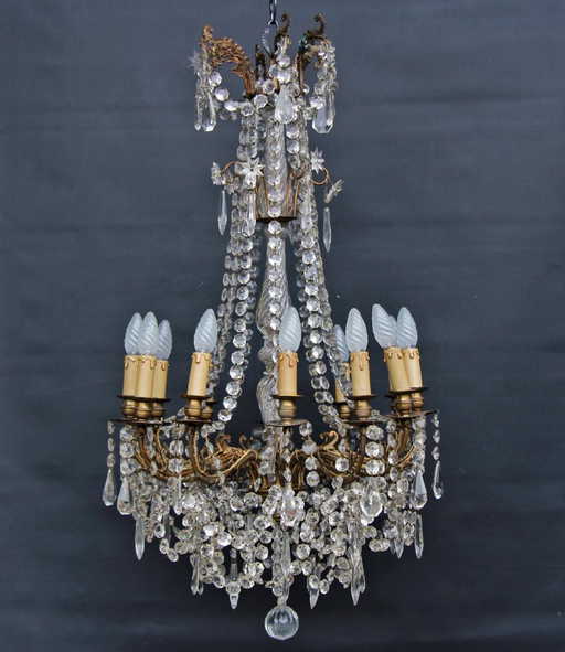 Antique French Bronze Crystal Chandelier