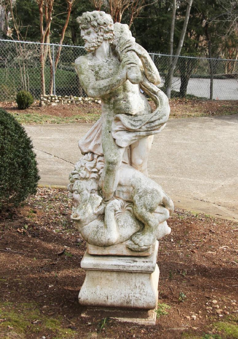 CAST STONE FIGURE OF MAN WITH LIONS (1 of 3)