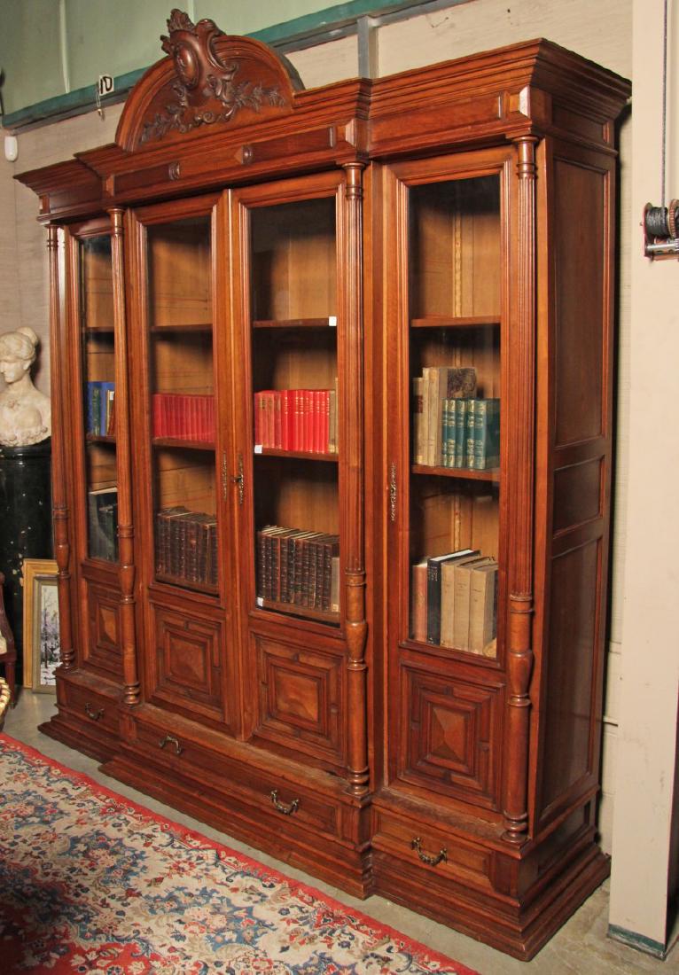 FRENCH SOLID WALNUT BREAKFONT BOOKCASE (1 of 1)