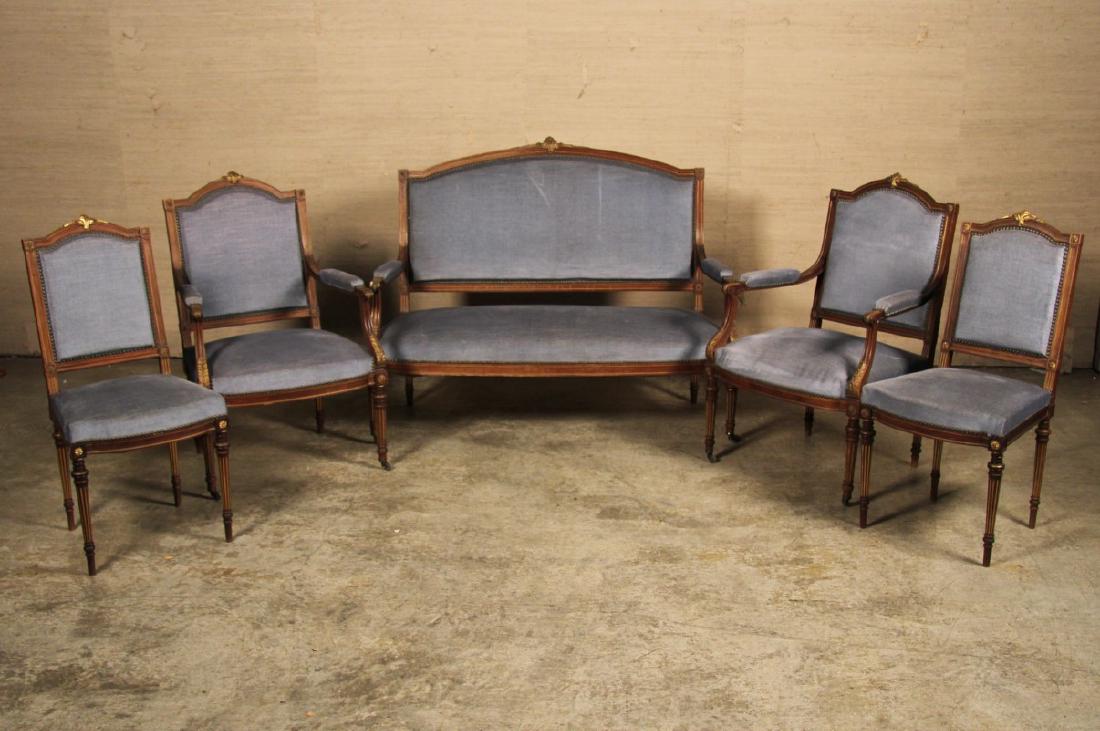 LOUIS XVI STYLE CARVED WALNUT 5 PC SALON SET (1 of 1)