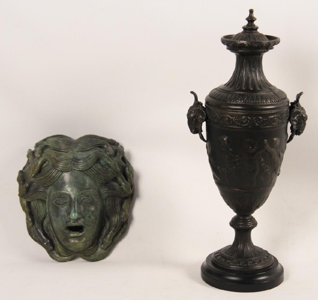2 PC.LOT; BRONZE CAPPED URN AND BUST