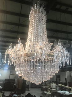 SIGNED WATERFORD, 10 LIGHT CRYSTAL CHANDELIER: MAGNIFICENT QUALITY IRISH WATERFORD SIGNED 10 LIGHT BASKET FORMED CRYSTAL CHANDELIER WITH MOST PIECES INDIVIDUALLY SIGNED; 47"H X 36"DIA