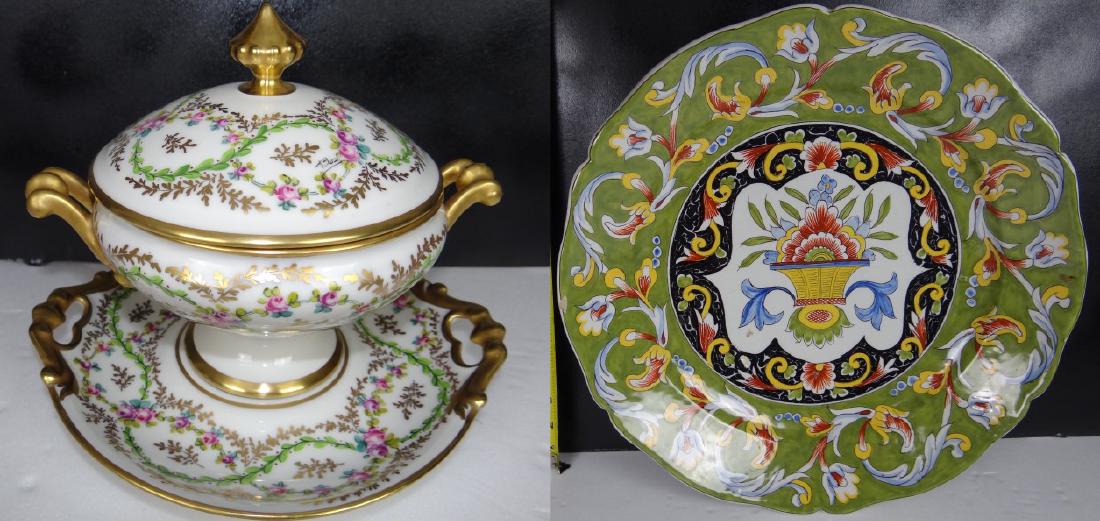 2 PCS., 16" FAIENCE  DISH, AND COVERED TUREEN (1 of 8)