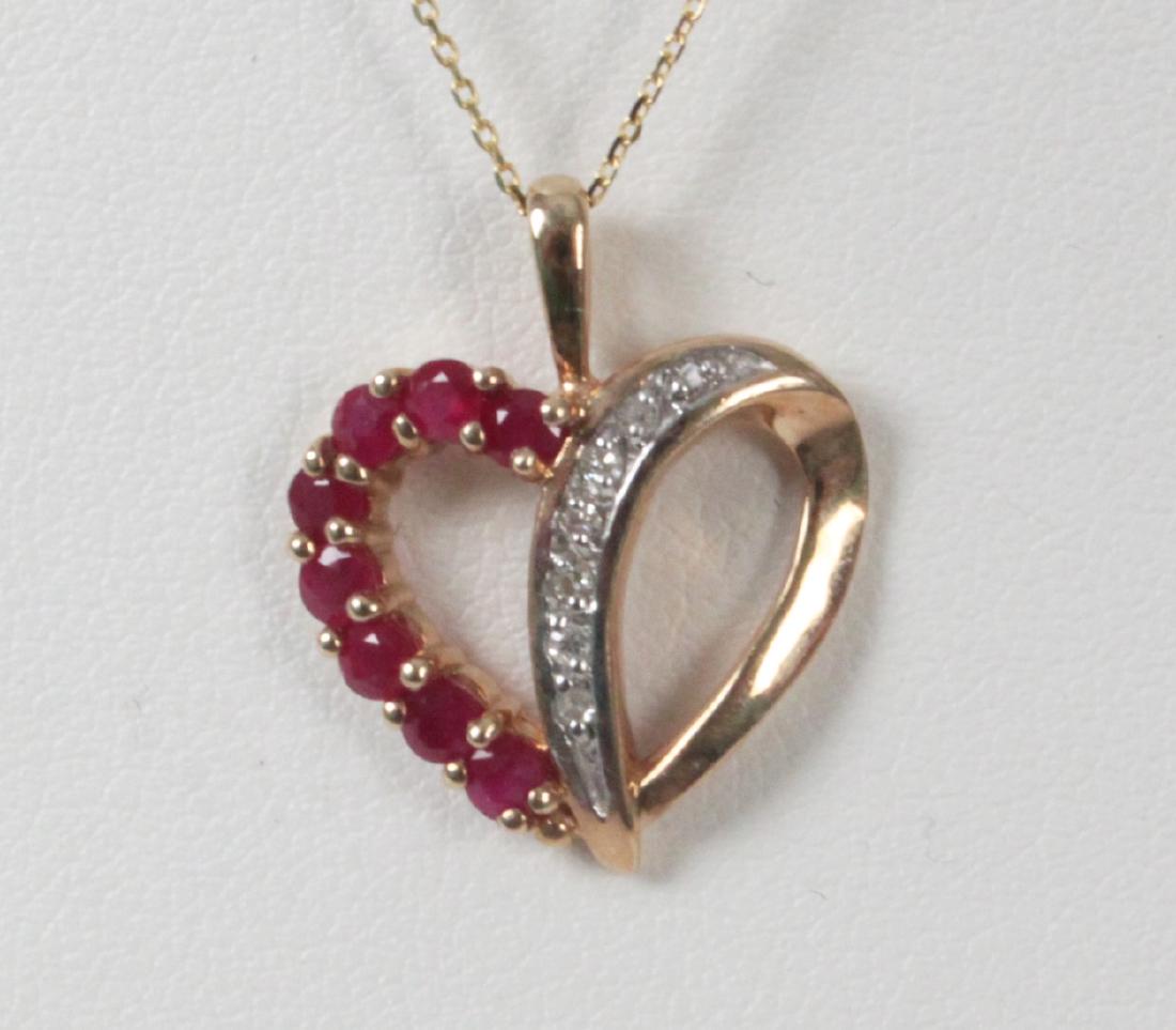 14K  DIAMOND AND RUBY HEART SHAPED NECKLACE (1 of 2)