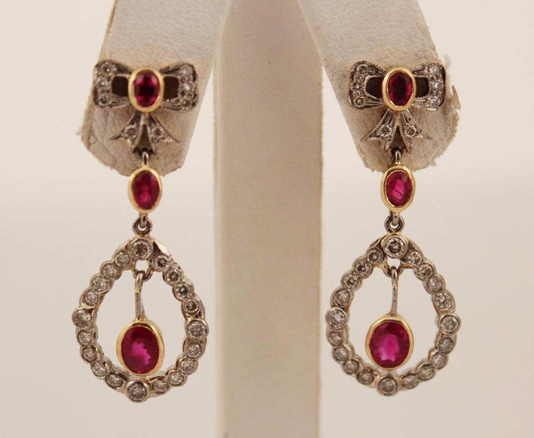 PR. OF 18K DIAMOND AND RUBY DANGLE EARRINGS (1 of 1)