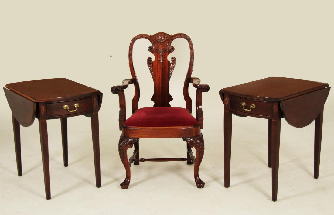 PR. OF PEMBROKE TABLES AND MAHOGANY ARM CHAIR (1 of 1)