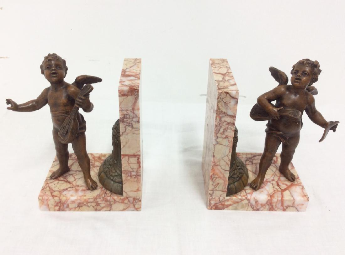 PR. OF FRENCH MARBLE BOOKENDS WITH CUPIDS (1 of 4)