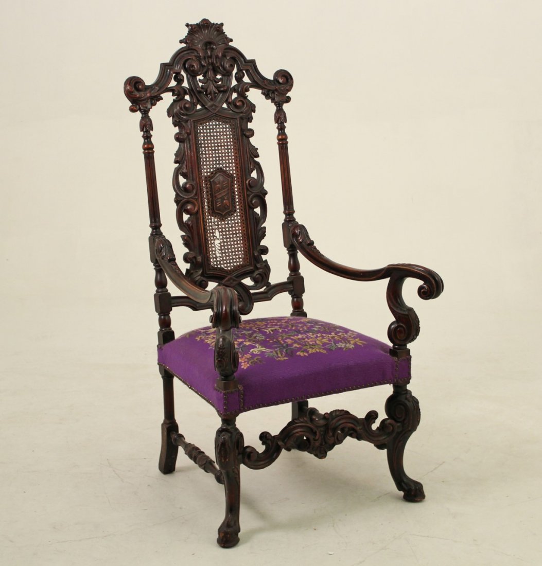 OPEN WORK BAROQUE STYLE CARVED MAHOGANY ARM CHAIR (1 of 4)