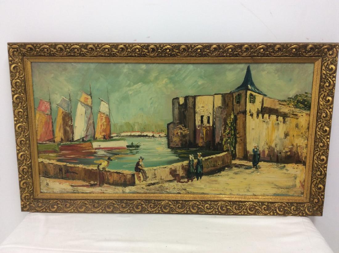 MOHLAM, O/C MEDITERRANEAN HARBOR SCENE PAINTING (1 of 2)