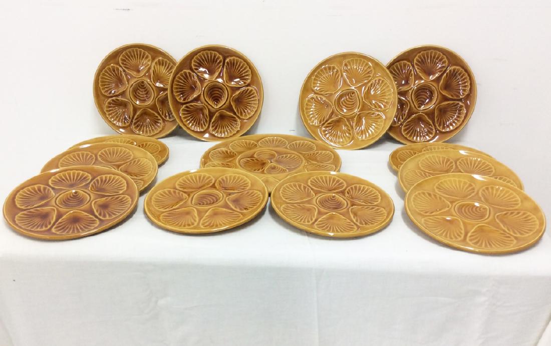 13 PC. MISC. LOT OF FRENCH MAJOLICA OYSTER PLATES (1 of 2)