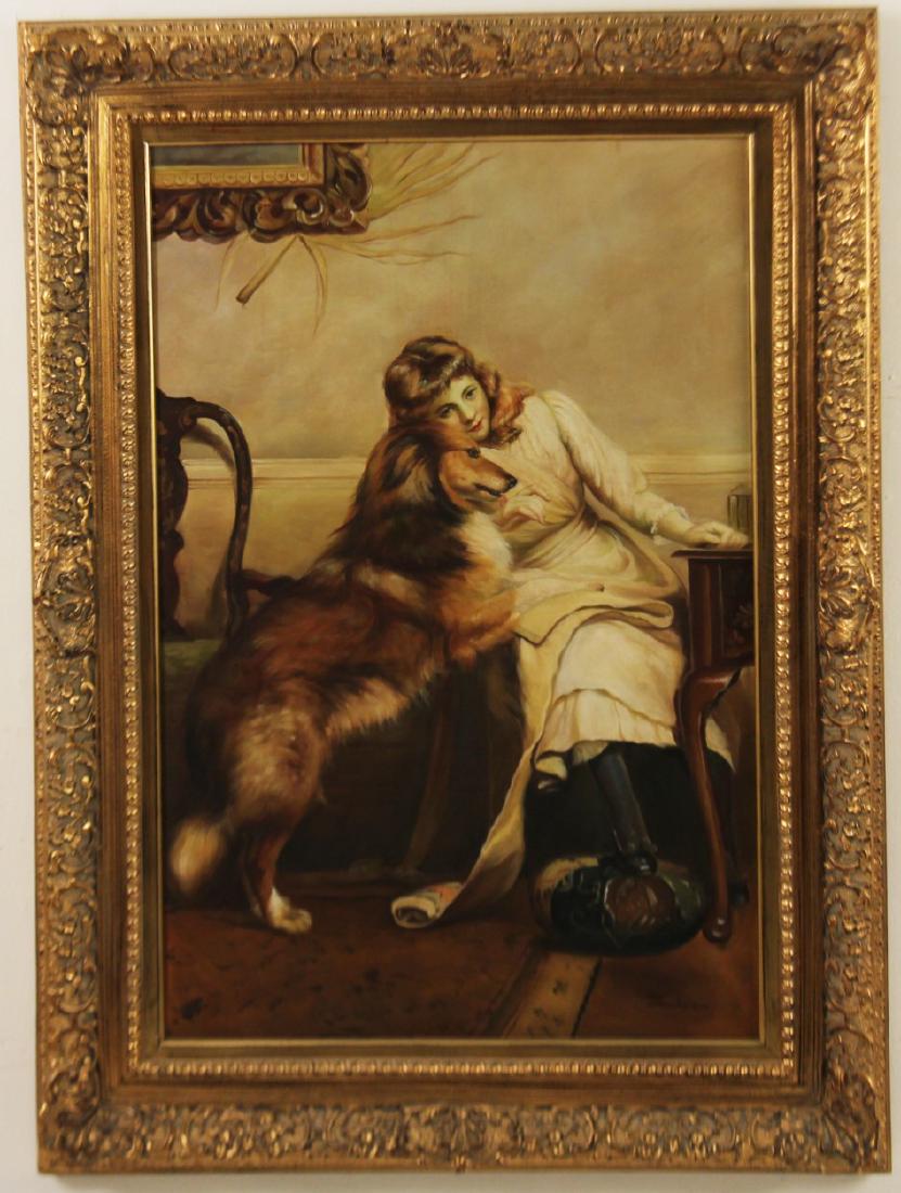 2 PC. LOT;  O/C SIGNED INTERIOR SCENE, AND MIRROR (1 of 4)