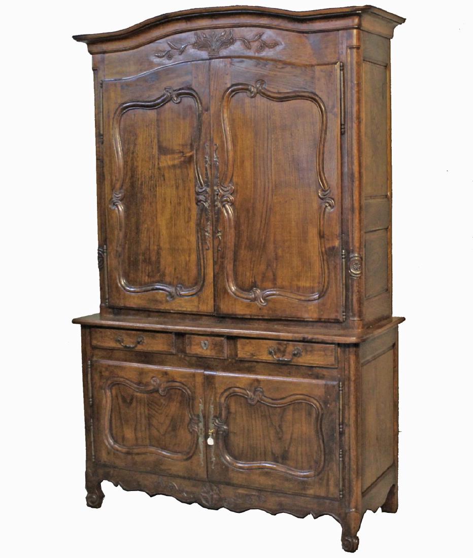 FRENCH FIGURED ELM AND OAK BUFFET DEUX CORPS (1 of 2)