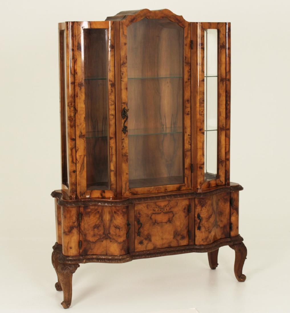 CONTINENTAL BURL WALNUT BOMBE SHAPED VITRINE (1 of 3)