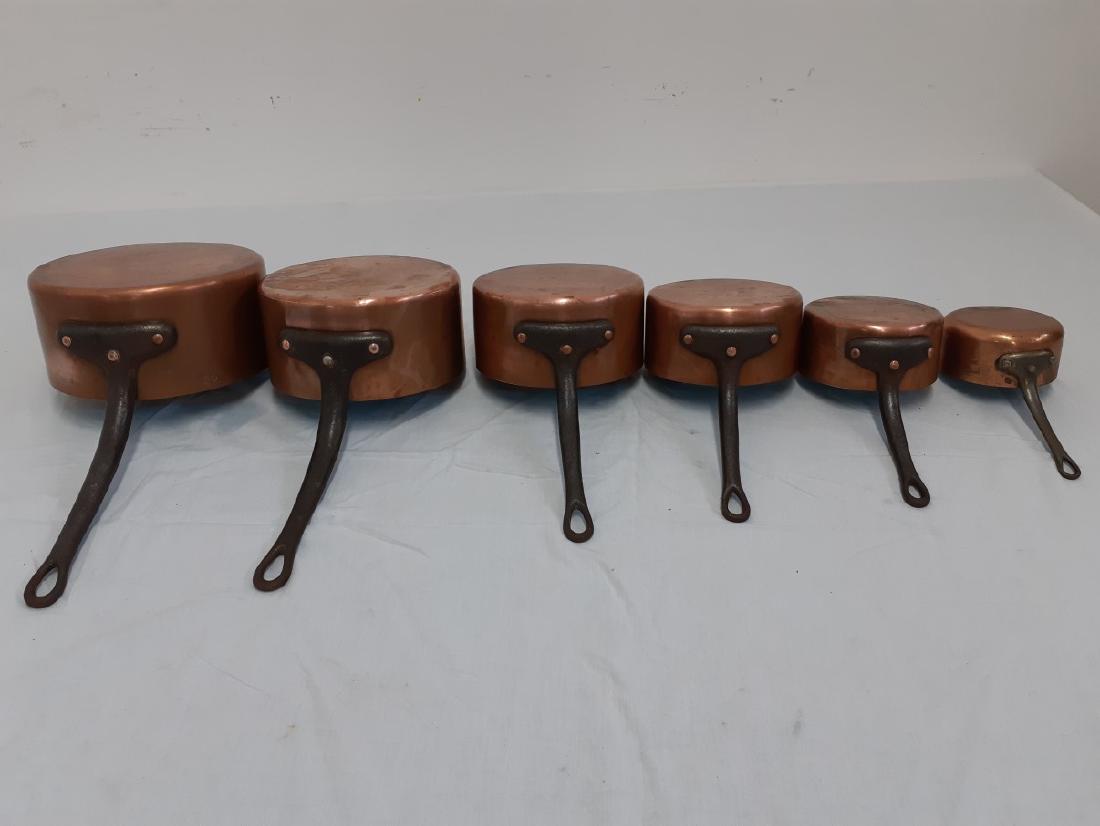 6 GRADUATING COPPER ZINC LINED CULINARY PANS (1 of 4)
