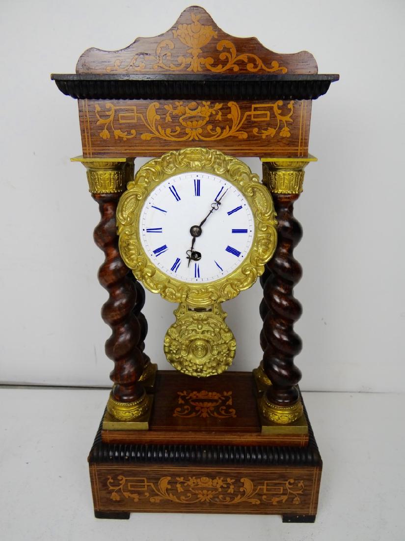 19TH C. MARQUETRY INLAID PORTICO CLOCK (1 of 6)