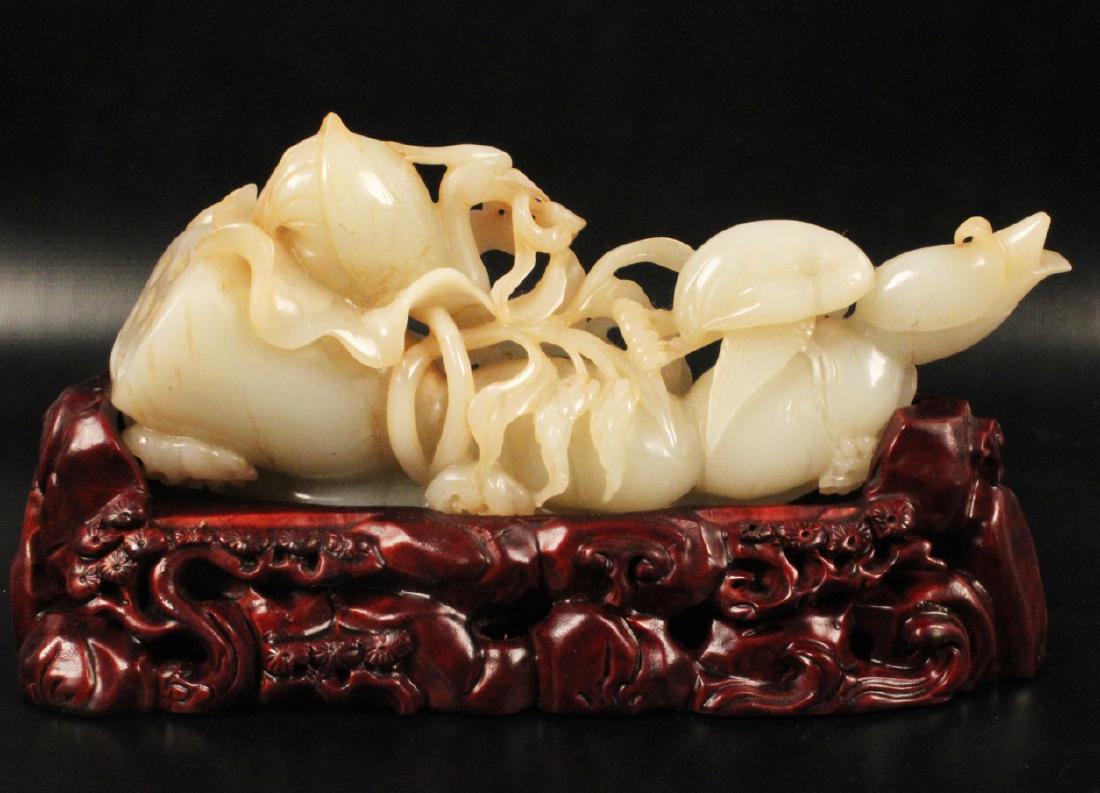 19TH C. CHINESE CARVED WHITE JADE ON STAND (1 of 5)
