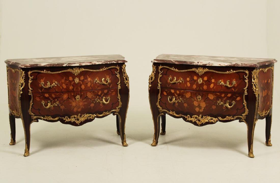 PR. OF MARQUETRY INLAID MARBLE TOP COMMODES (1 of 5)