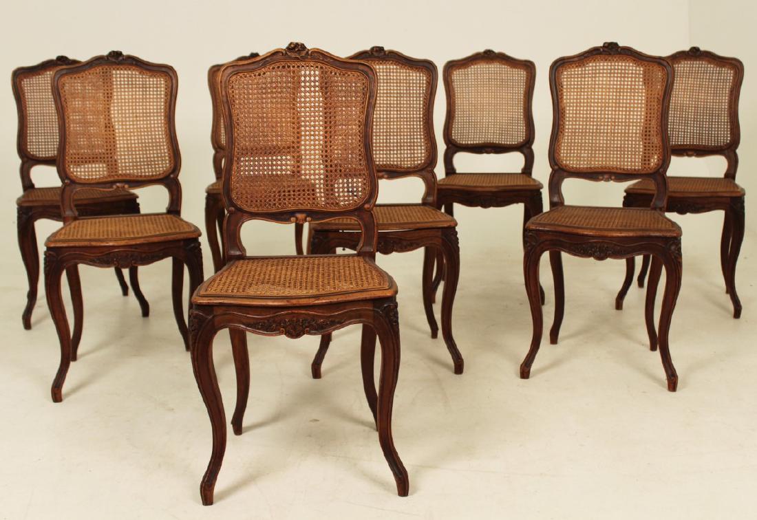 SET OF 8 LOUIS XV STYLE WALNUT CANE BACK CHAIRS (1 of 3)