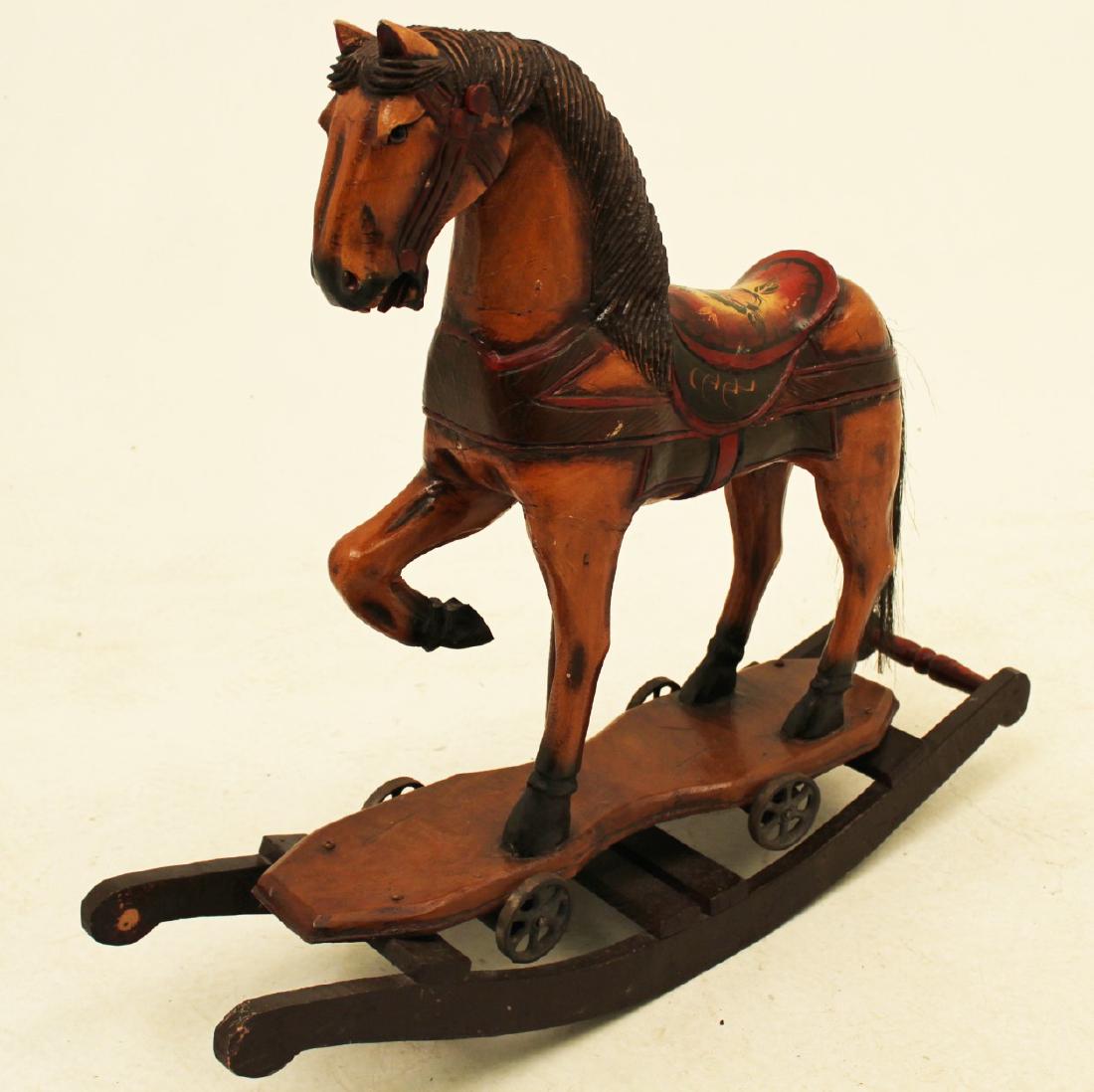 CHILD'S POLYCHROME CARVED WOOD ROCKING HORSE/PULL TOY (1 of 3)
