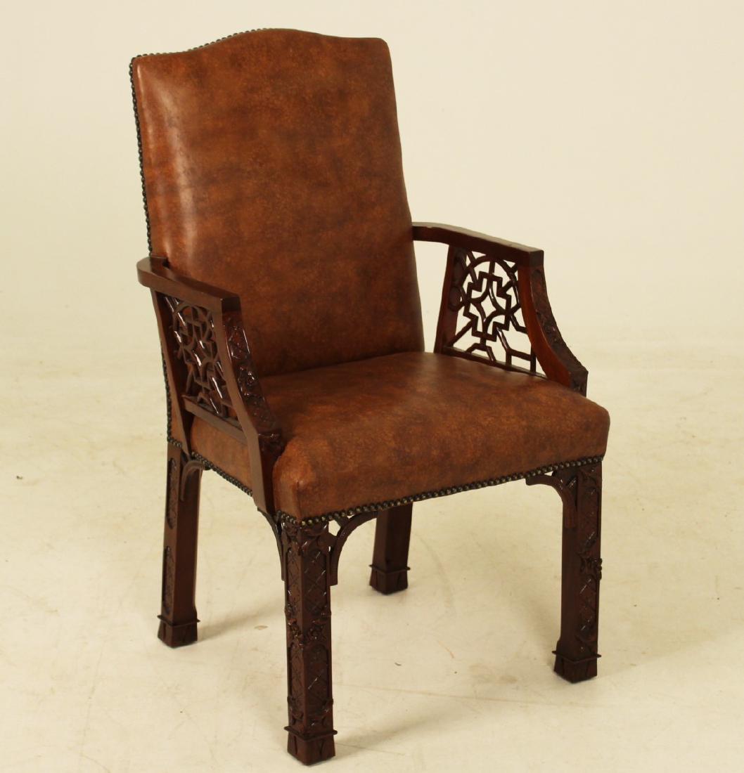 LEATHER UPHOLSTERED MAHOGANY ARM CHAIR (1 of 3)