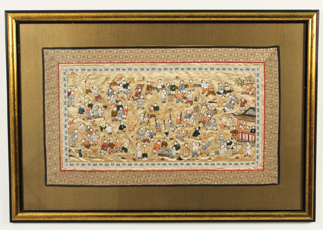 2 INTRICATE FRAMED SILK EMBROIDERIES (1 of 4)