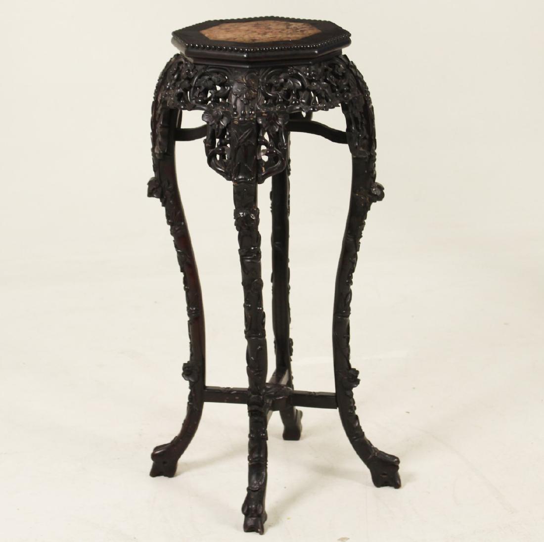 CHINESE TEAKWOOD CARVED OPEN WORK STAND (1 of 2)