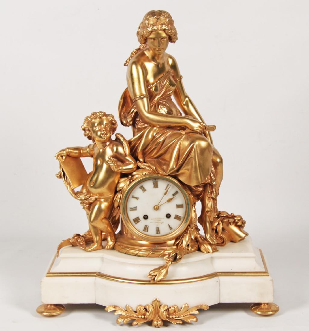 FRENCH DORE BRONZE AND MARBLE CLOCK (1 of 4)
