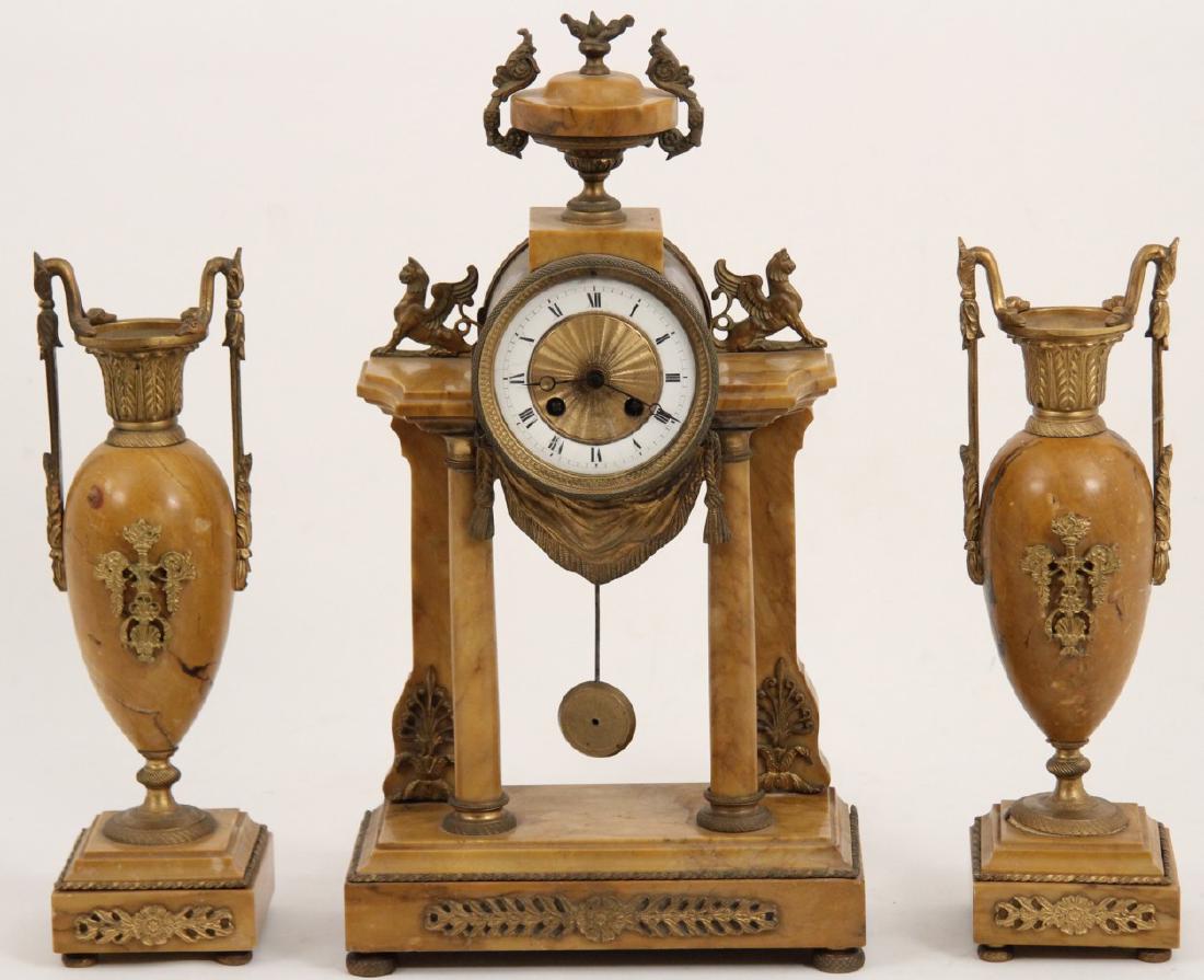 3 PC. FRENCH GILT BRONZE AND MARBLE CLOCK SET (1 of 2)