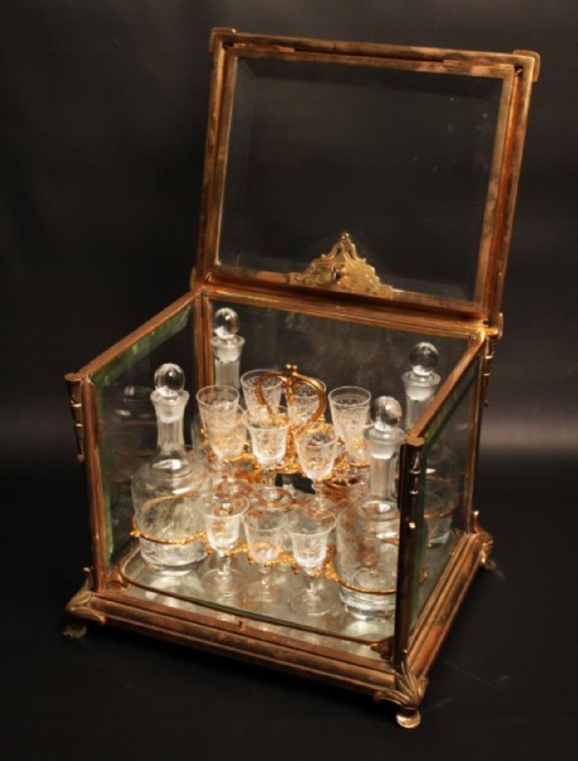 FRENCH BRONZE & BEVELED GLASS TANTALUS SET (1 of 3)