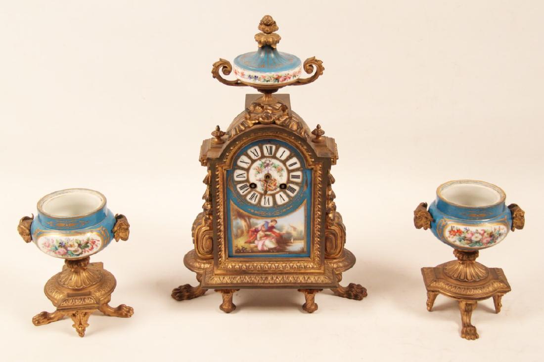 3 PIECE FRENCH SEVRES AND BRONZE CLOCK SET (1 of 2)