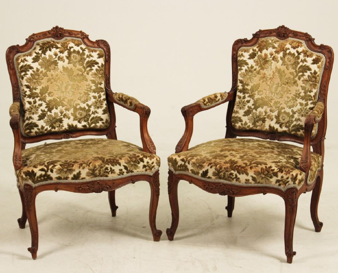 PAIR OF LOUIS XVI STYLE WALNUT FAUTEUILS (1 of 3)