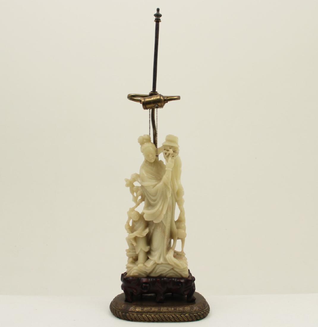 LARGE SOAPSTONE ORIENTAL FIGURE, AS LAMP (1 of 5)
